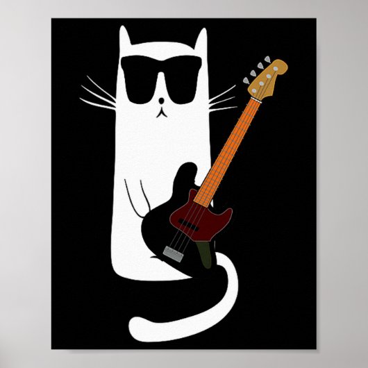 Funny Cat Wearing Sungles Playing B Guitar Men Wom Poster (Voorkant)