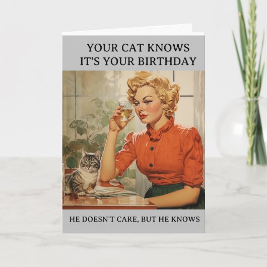 Funny Cat weet dat het je verjaardag is Kaart (Voorkant)