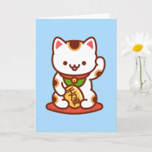 Funny Cat Wenskaart: MANEKI-NEKO