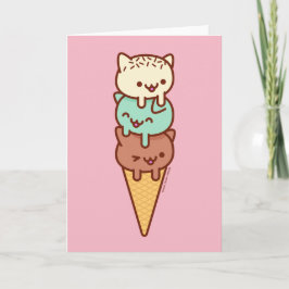 Funny Cat Wenskaart - SUMMER ICE CREAM CONE Kaart