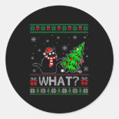 Funny Cat What Black Cat Christmas Tree Ugly Xmas  Ronde Sticker (Voorkant)