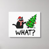 Funny Cat What Black Cat Pushing Kerstboom T- Canvas Afdruk (Voorkant)