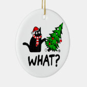 Funny Cat What Black Cat Pushing Kerstboom T- Keramisch Ornament (Rechts)