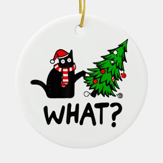 Funny Cat What Black Cat Pushing Kerstboom T- Keramisch Ornament (Voorkant)