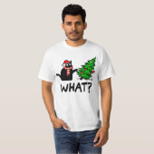 Funny Cat What Black Cat Pushing Kerstboom T- T-shirt (Voorkant volledig)