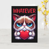 Funny Cat Whatever Grumpy Valentine  Kaart (Gele Bloem)