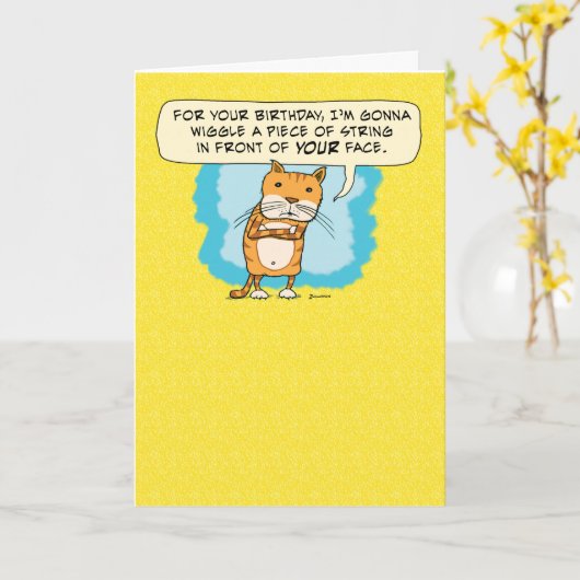 Funny Cat wil String Birthday wekken Kaart (Gele Bloem)