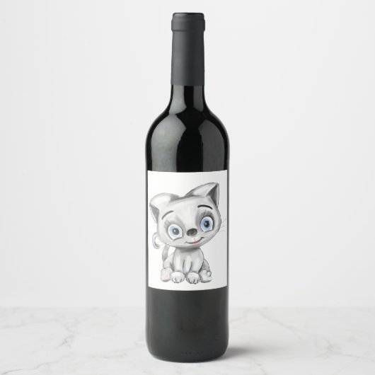 Funny Cat Wine Label – Schattige gepersonaliseerd  Wijn Etiket (Voorkant)