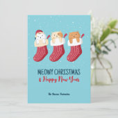 Funny Cat Winter Holiday Meowy Kerstmis Feestdagenkaart (Staand voorkant)