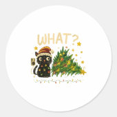Funny Cat With Christmas Lights And Fallen Tree Ar Ronde Sticker (Voorkant)