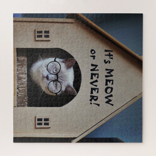 Funny Cat With Glasses It's Meow or Never Quote Legpuzzel (Horizontaal)