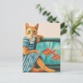 Funny Cat With Goldfish Retro Collage Briefkaart (Staand voorkant)