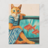 Funny Cat With Goldfish Retro Collage Briefkaart (Voorkant)