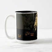 Funny Cat With Knife Custom Text Halloween Mug Tweekleurige Koffiemok (Links)