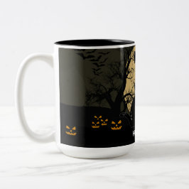 Funny Cat With Knife Custom Text Halloween Mug Tweekleurige Koffiemok