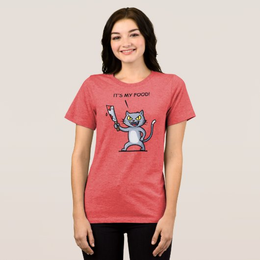 Funny Cat with Knife Tri-Blend Shirt (Voorkant volledig)