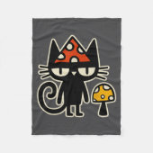 Funny Cat With Mushroom Hat Black Cat With Toadsto Fleece Deken (Voorkant)
