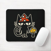 Funny Cat With Mushroom Hat Black Cat With Toadsto Muismat (Met muis)
