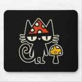 Funny Cat With Mushroom Hat Black Cat With Toadsto Muismat (Voorkant)