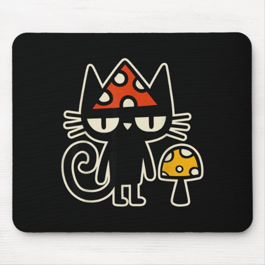 Funny Cat With Mushroom Hat Black Cat With Toadsto Muismat (Voorkant)
