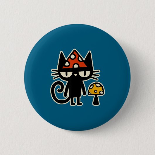 Funny Cat With Mushroom Hat Black Cat With Toadsto Ronde Button 5,7 Cm (Voorkant)