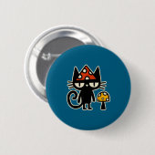 Funny Cat With Mushroom Hat Black Cat With Toadsto Ronde Button 5,7 Cm (Voorkant /achterkant)