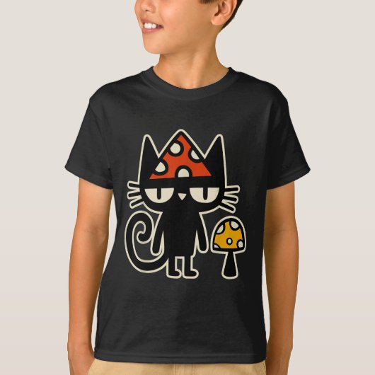Funny Cat With Mushroom Hat Black Cat With Toadsto T-shirt (Voorkant)