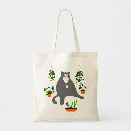 Funny Cat with Planten, Planten Lovers Gift Tote Bag (Voorkant)
