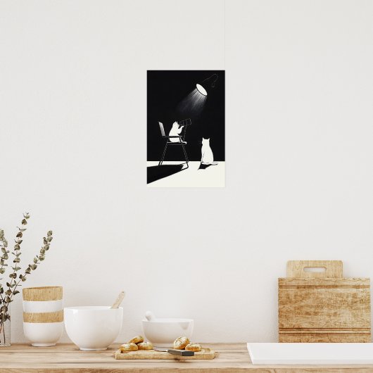 Funny cat with telescope poster (Keuken)