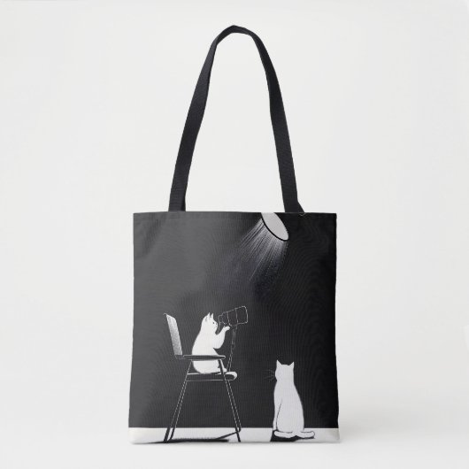 Funny cat with telescope tote bag (Voorkant)