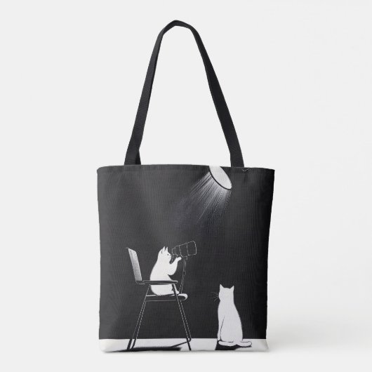 Funny cat with telescope tote bag (Achterkant)