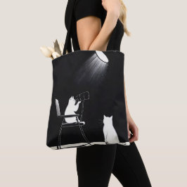 Funny cat with telescope tote bag