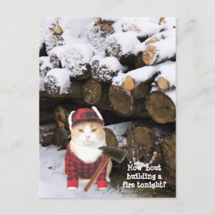 Funny Cat Woodcutter Briefkaart