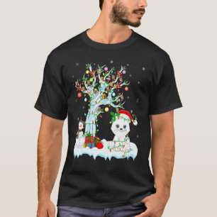 Funny Cat Xmas Tree Lighting Santa Hat Cat Christm T-shirt