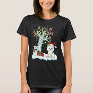 Funny Cat Xmas Tree Lighting Santa Hat Cat Christm T-shirt