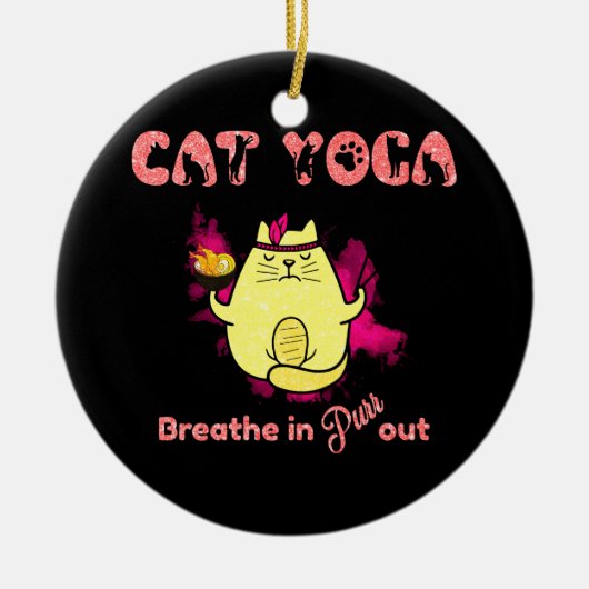 Funny Cat Yoga Keramisch Ornament (Voorkant)