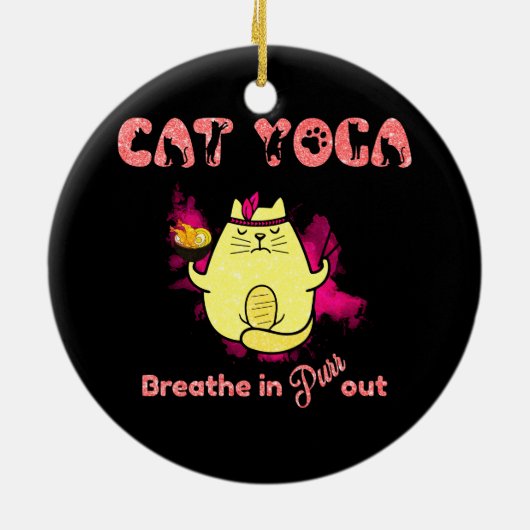 Funny Cat Yoga Keramisch Ornament (Achterkant)