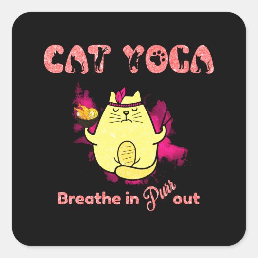 Funny Cat Yoga Vierkante Sticker (Voorkant)