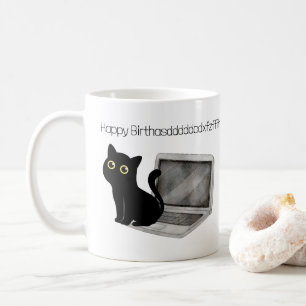 Funny Cat Zittend op Laptop Verjaardag Koffie Mok