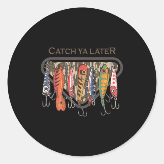 Funny Catch Ya Later Camo Fishing Lure Angler Fish Ronde Sticker (Voorkant)