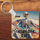 Funny Catching some Rays Skeleton T-Shirt Sleutelhanger (Voorkant)