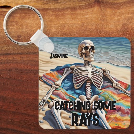 Funny Catching some Rays Skeleton T-Shirt Sleutelhanger (Voorkant)