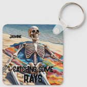Funny Catching some Rays Skeleton T-Shirt Sleutelhanger (Achterkant)