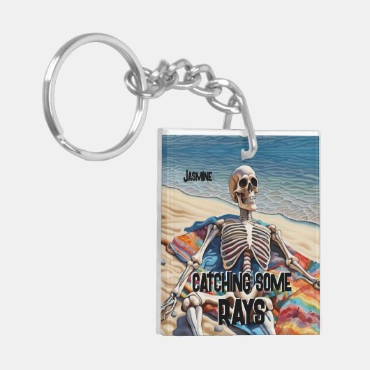 Funny Catching some Rays Skeleton T-Shirt Sleutelhanger (Voorkant Links)