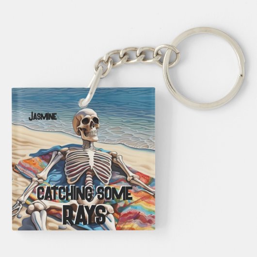 Funny Catching some Rays Skeleton T-Shirt Sleutelhanger (Achterkant)