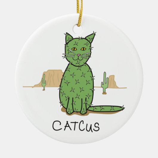 Funny "Catcus" Cactus Drawing Keramisch Ornament (Voorkant)