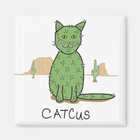 Funny "Catcus" Cactus Drawing Magneet (Voorkant)