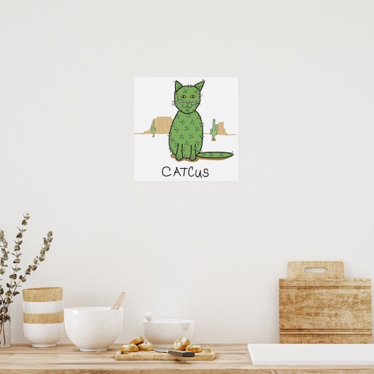 Funny "Catcus" Cactus Drawing Poster (Keuken)