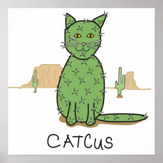 Funny "Catcus" Cactus Drawing Poster (Voorkant)