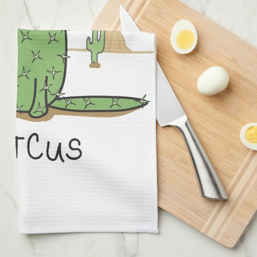 Funny "Catcus" Cactus Drawing Theedoek (Quarter Fold)